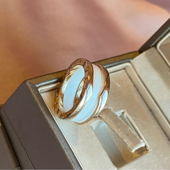BVLGARI 18K AU750 ROSE GOLD WHITE CERAMIC  B. ZERO RING SIZE 50 UNISEX - Picture 3 of 9